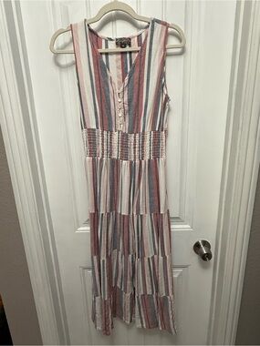 J. Gee Pink White & Gray Striped Sleeveless Maxi Dress Size Medium (H-4)